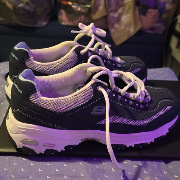 Skechers Women's Dark Blue and White Sneakers - Picture 3 of 9